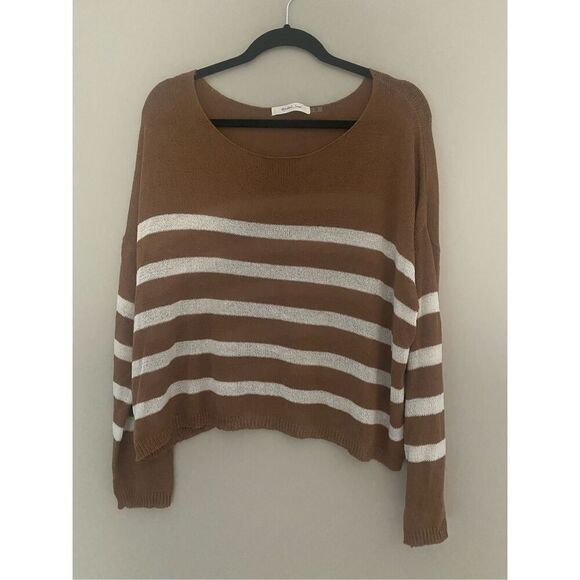 Mustard seed knit boxy crop woman’s sweater size large - Picture 2 of 6